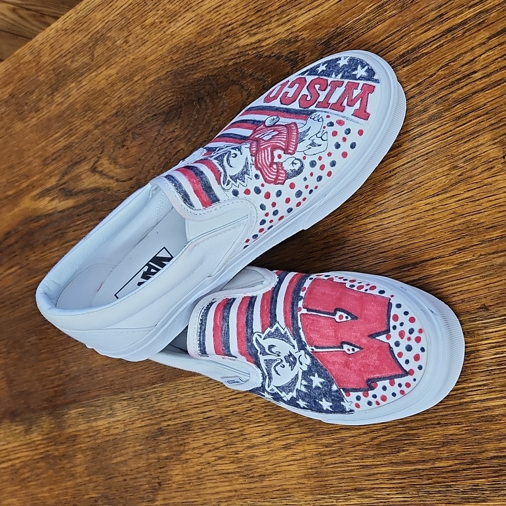 Vans Women's Red and White Slip-On Sneakers